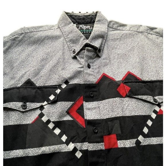 Roper Border Southwestern Rodeo Dalmation Print Button Down Shirt USA XL Men - Picture 2 of 6